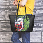 Lion Joker Print Leather Tote Bag