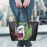 Lion Joker Print Leather Tote Bag
