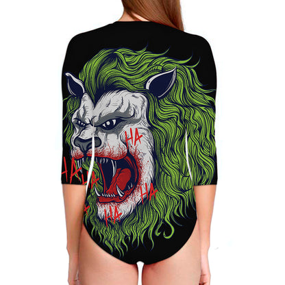 Lion Joker Print Long Sleeve Swimsuit