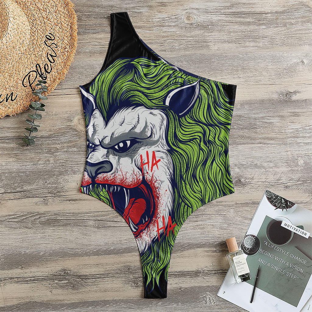 Lion Joker Print One Shoulder Bodysuit