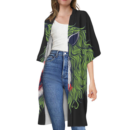 Lion Joker Print Open Front Beach Cover Up