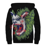Lion Joker Print Sherpa Lined Zip Up Hoodie