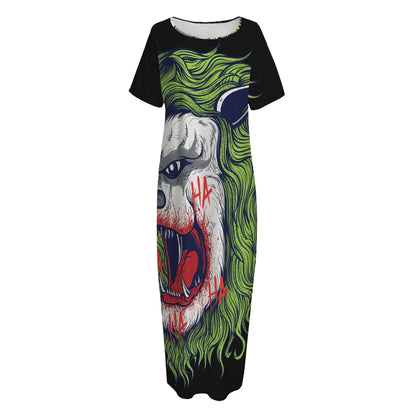 Lion Joker Print Short Sleeve Long Nightdress