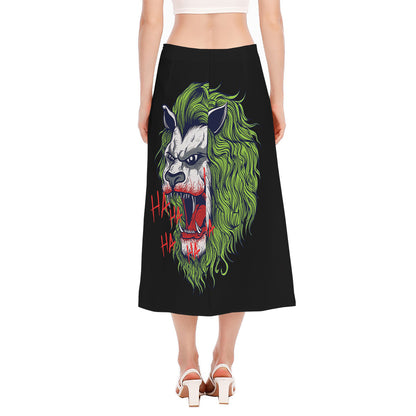 Lion Joker Print Side Slit Midi Skirt