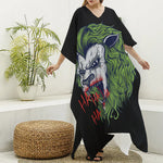 Lion Joker Print Silk V-Neck Kaftan Dress