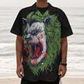 Lion Joker Print Textured Short Sleeve Shirt