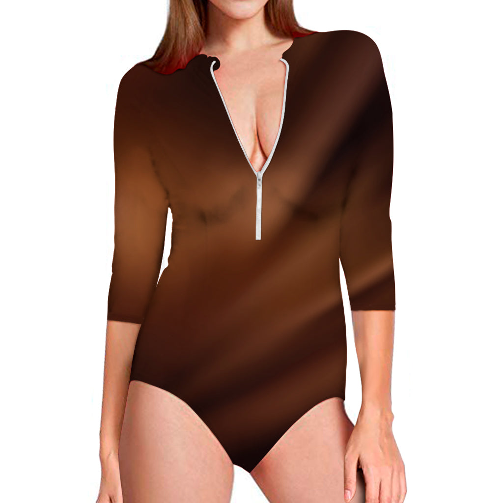 Liquid Chocolate Print Long Sleeve Swimsuit