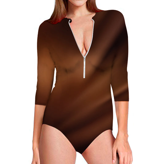 Liquid Chocolate Print Long Sleeve Swimsuit