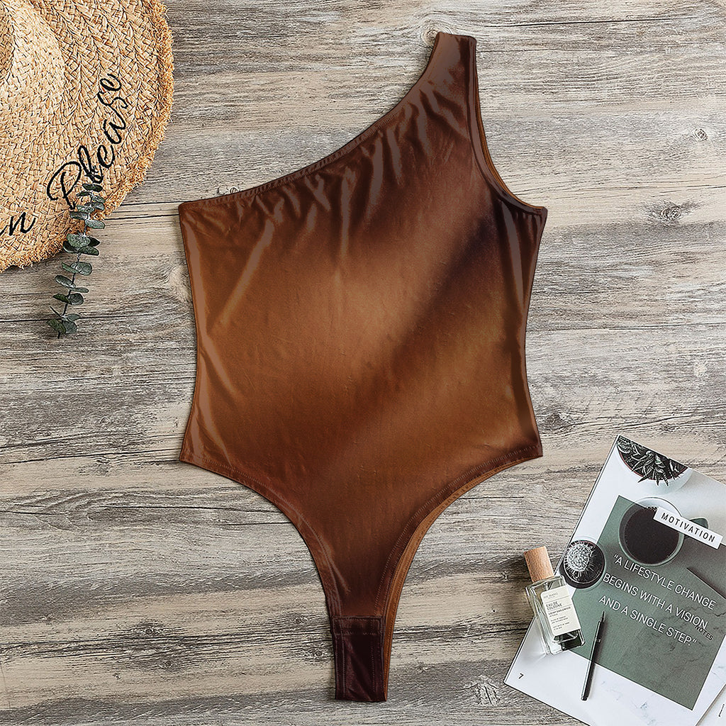 Liquid Chocolate Print One Shoulder Bodysuit