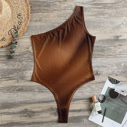 Liquid Chocolate Print One Shoulder Bodysuit