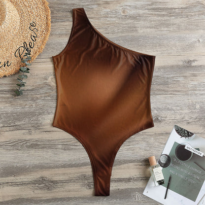 Liquid Chocolate Print One Shoulder Bodysuit