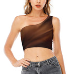 Liquid Chocolate Print One Shoulder Crop Top