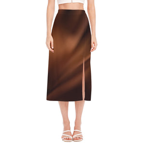 Liquid Chocolate Print Side Slit Midi Skirt