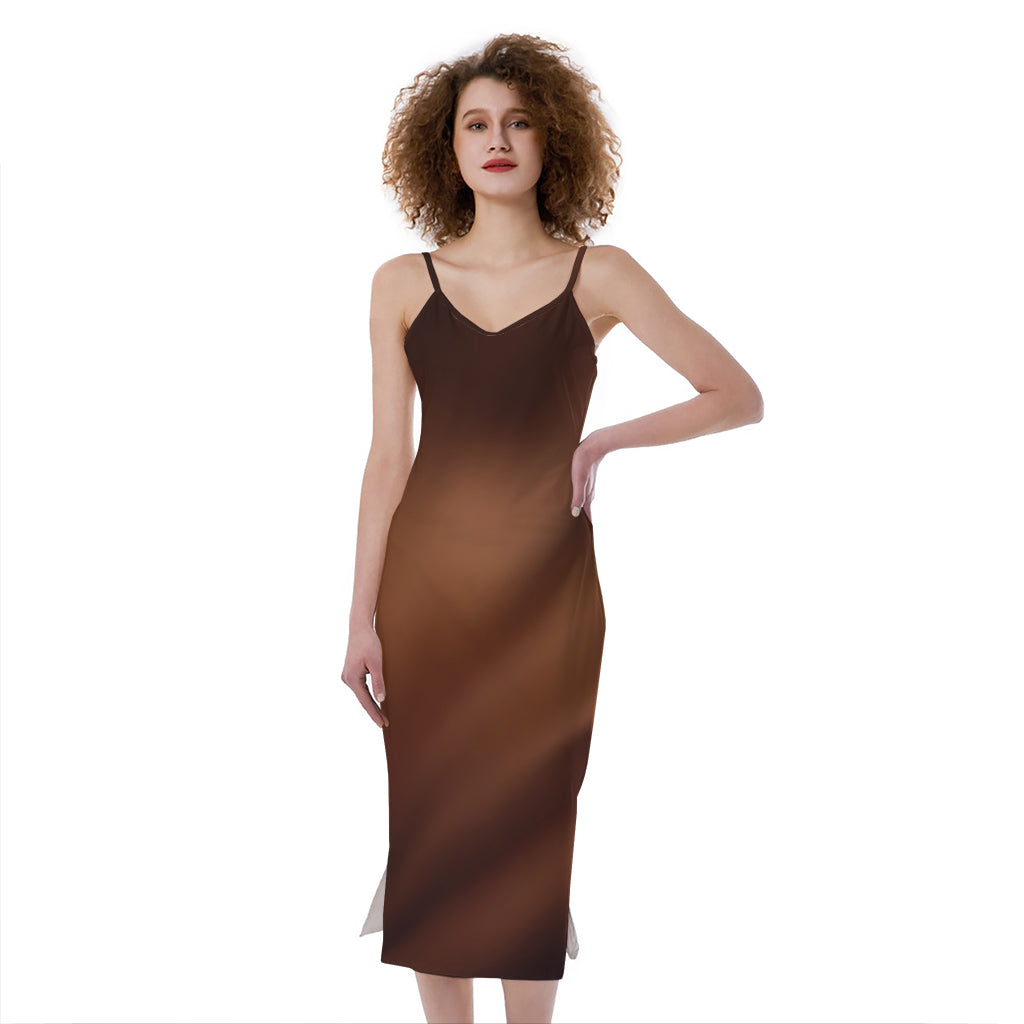 Liquid Chocolate Print Slim Fit Midi Cami Dress