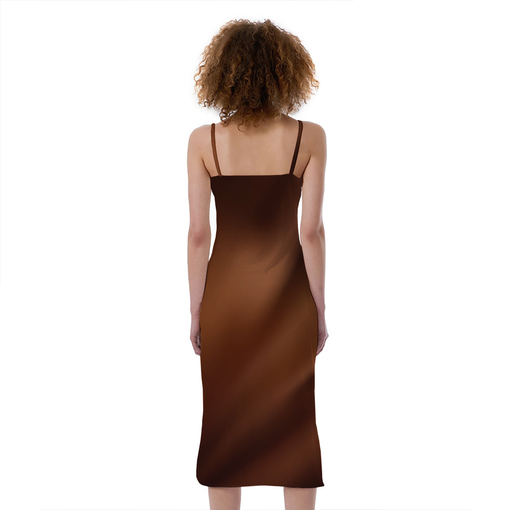 Liquid Chocolate Print Slim Fit Midi Cami Dress