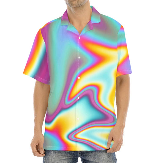 Liquid Holographic Trippy Print Aloha Shirt