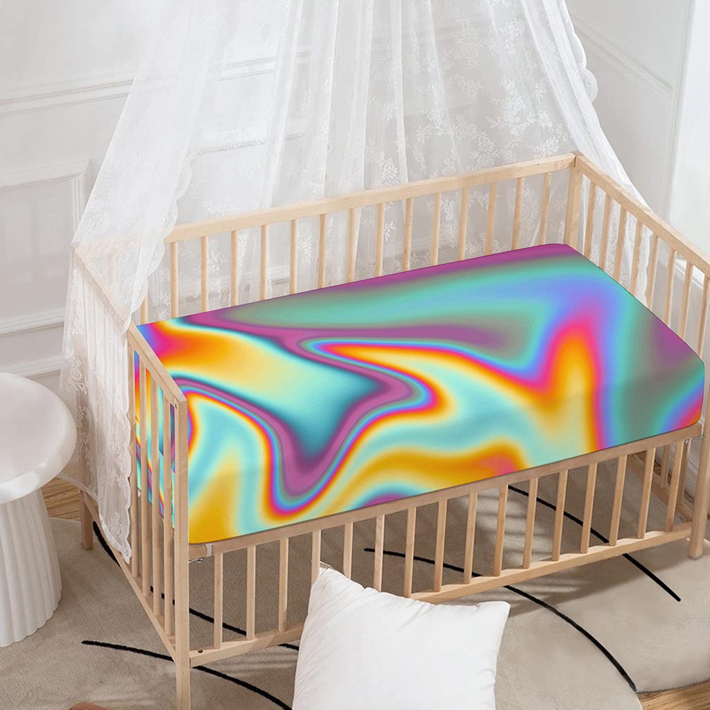 Liquid Holographic Trippy Print Baby Crib Sheet