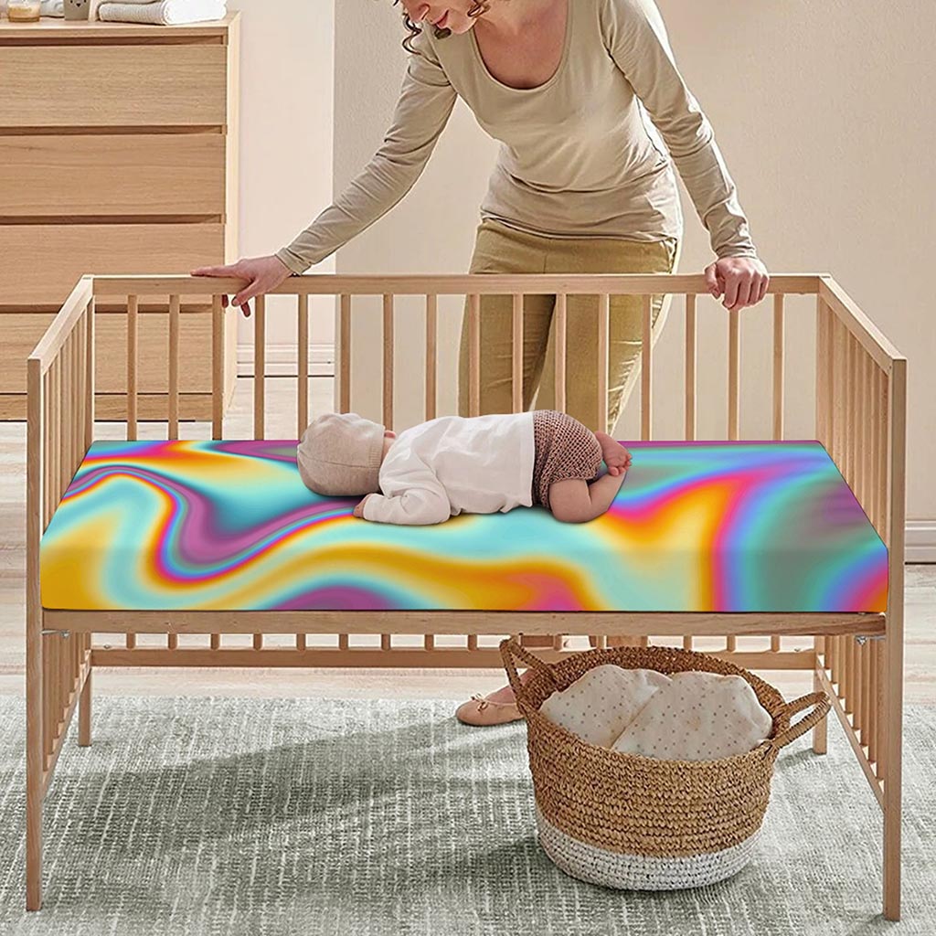 Liquid Holographic Trippy Print Baby Crib Sheet