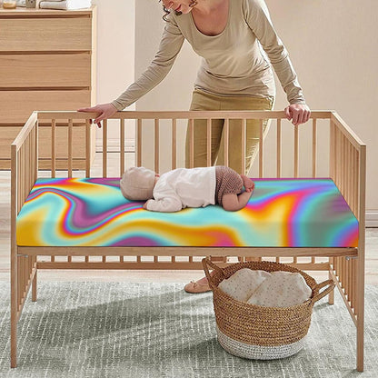 Liquid Holographic Trippy Print Baby Crib Sheet