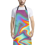 Liquid Holographic Trippy Print Bib Apron With Pocket
