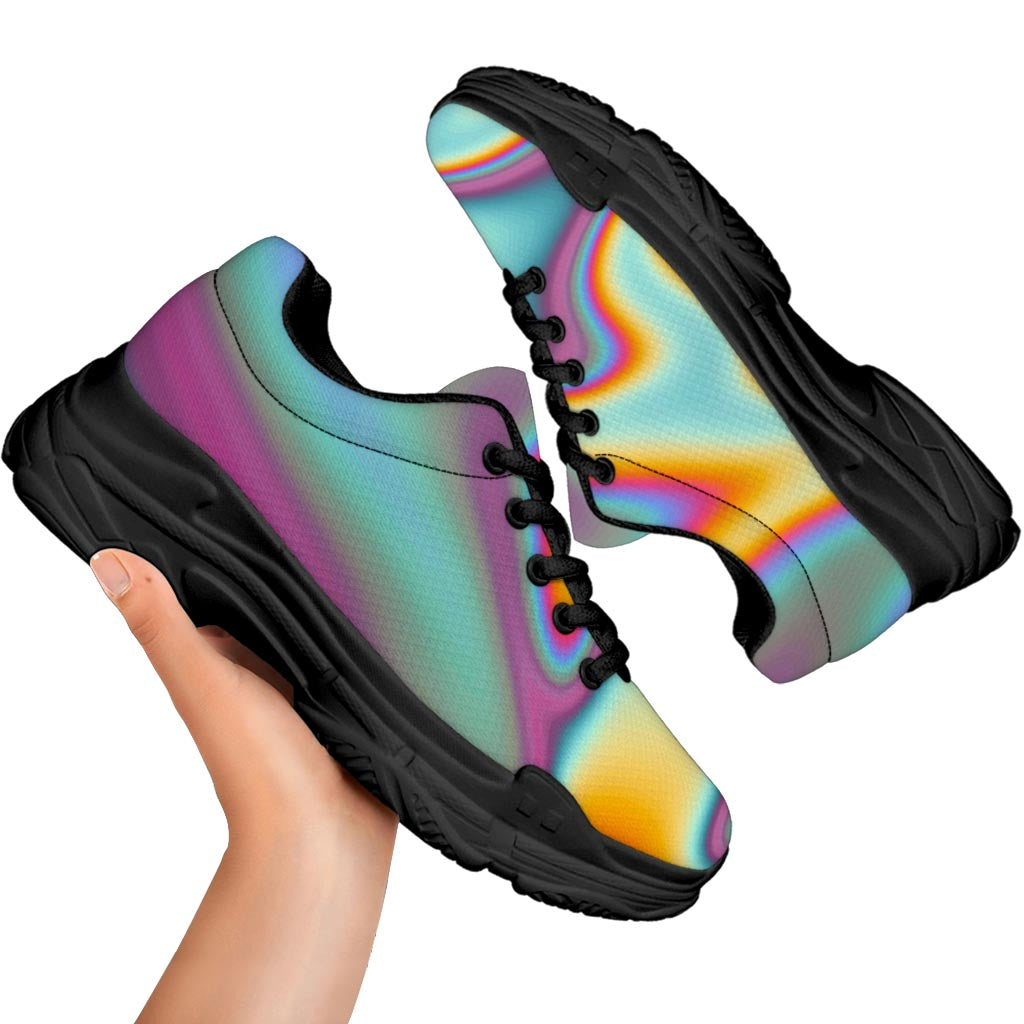 Liquid Holographic Trippy Print Black Chunky Shoes