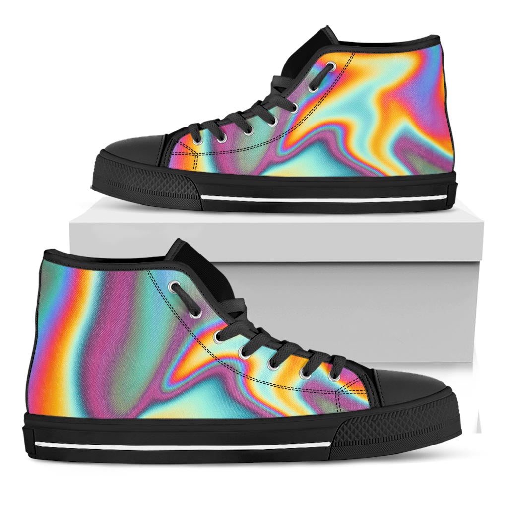 Liquid Holographic Trippy Print Black High Top Sneakers