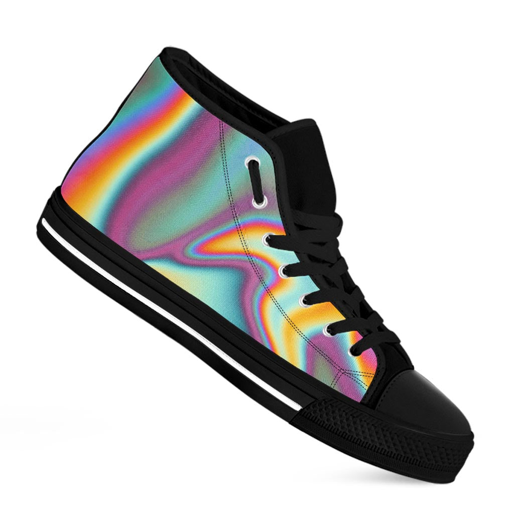 Liquid Holographic Trippy Print Black High Top Sneakers