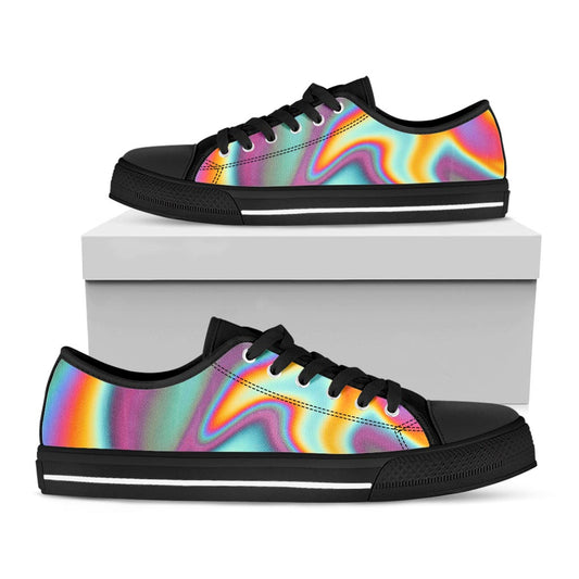 Liquid Holographic Trippy Print Black Low Top Sneakers