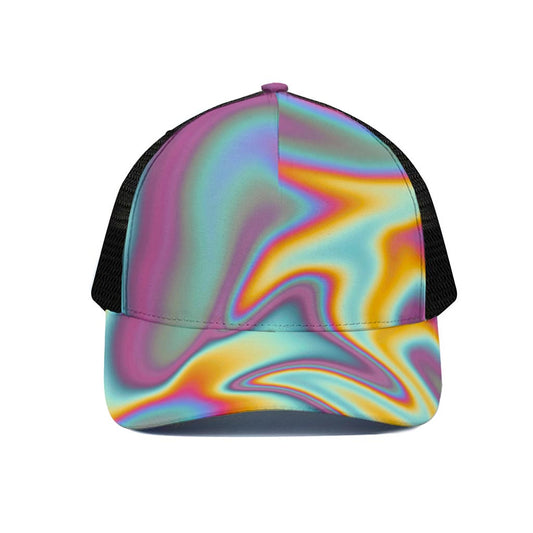 Liquid Holographic Trippy Print Black Mesh Trucker Cap