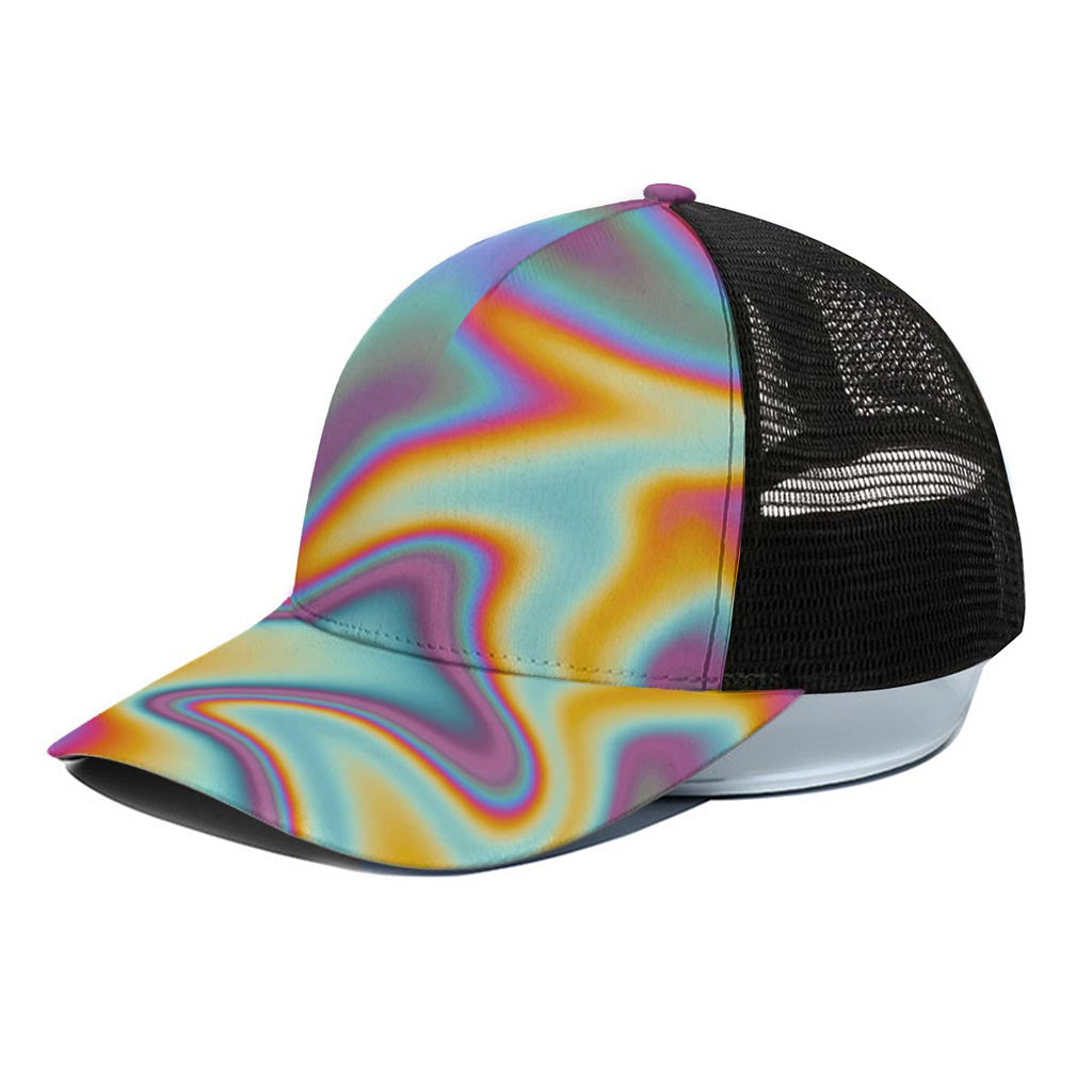 Liquid Holographic Trippy Print Black Mesh Trucker Cap