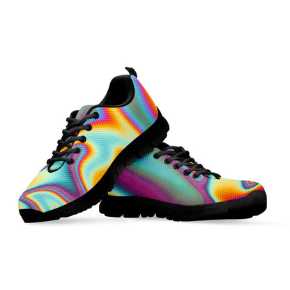 Liquid Holographic Trippy Print Black Running Shoes