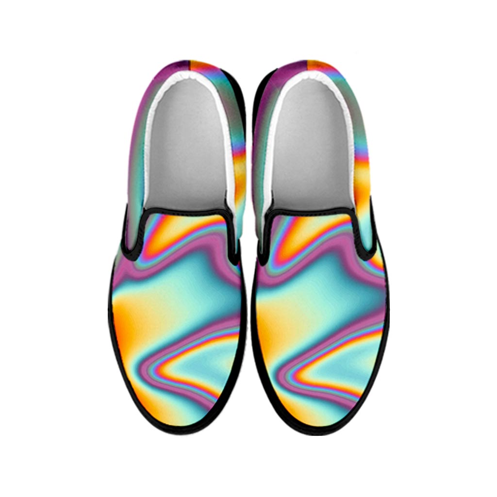 Liquid Holographic Trippy Print Black Slip On Sneakers
