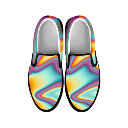 Liquid Holographic Trippy Print Black Slip On Sneakers