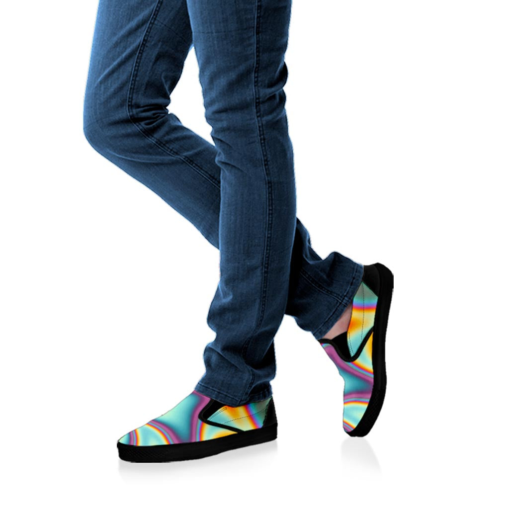 Liquid Holographic Trippy Print Black Slip On Sneakers