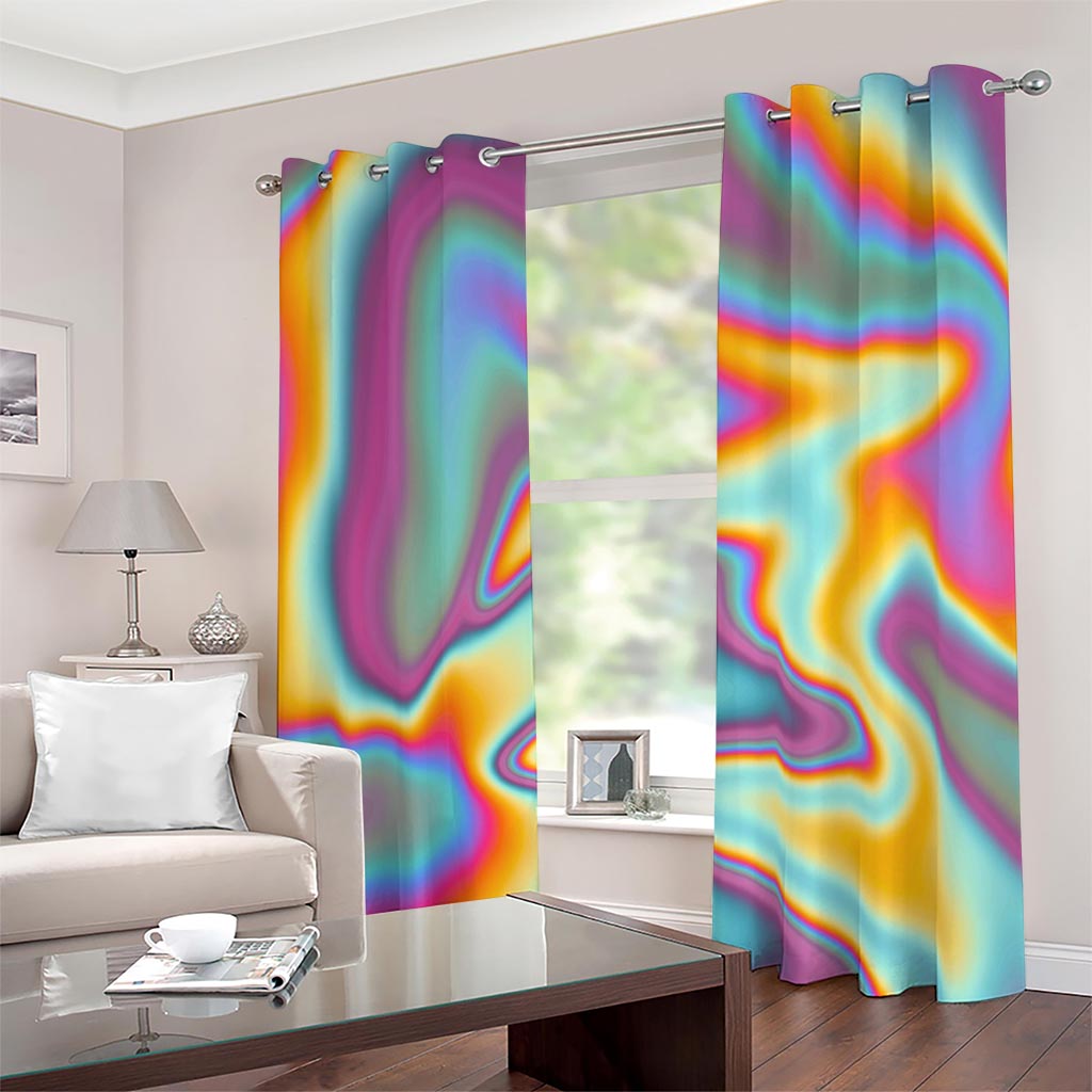 Liquid Holographic Trippy Print Blackout Grommet Curtains