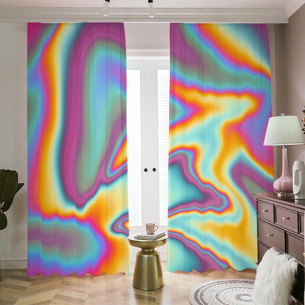 Liquid Holographic Trippy Print Blackout Pencil Pleat Curtains