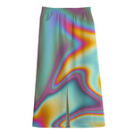 Liquid Holographic Trippy Print Cotton Front Slit Maxi Skirt