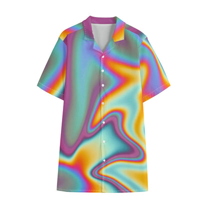 Liquid Holographic Trippy Print Cotton Hawaiian Shirt