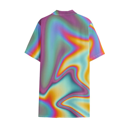Liquid Holographic Trippy Print Cotton Hawaiian Shirt