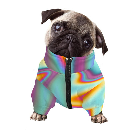 Liquid Holographic Trippy Print Dog Zip Up Jacket