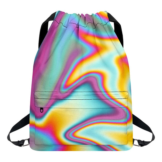 Liquid Holographic Trippy Print Drawstring Backpack