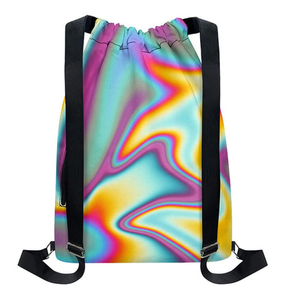 Liquid Holographic Trippy Print Drawstring Backpack