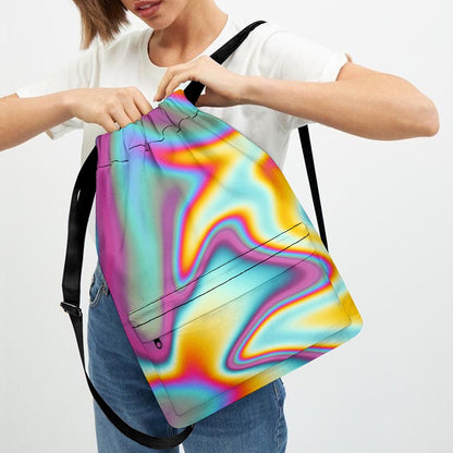 Liquid Holographic Trippy Print Drawstring Backpack