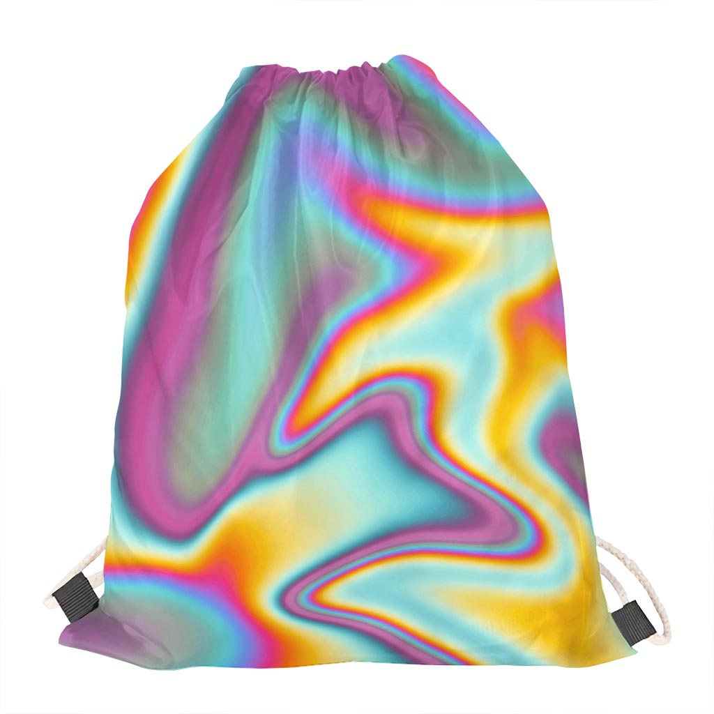 Liquid Holographic Trippy Print Drawstring Bag
