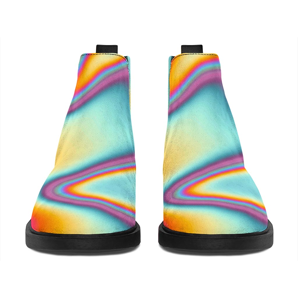Liquid Holographic Trippy Print Flat Ankle Boots