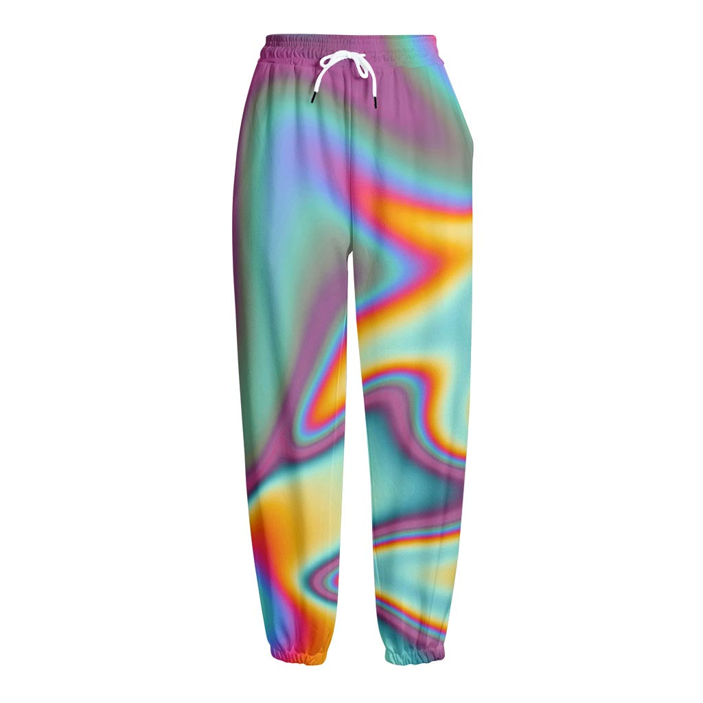 Liquid Holographic Trippy Print Fleece Lined Knit Pants