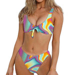 Liquid Holographic Trippy Print Front Bow Tie Bikini