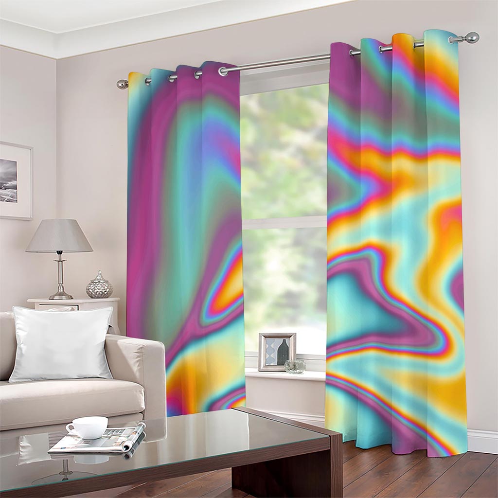 Liquid Holographic Trippy Print Grommet Curtains