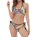 Liquid Holographic Trippy Print Halter Scoop Tie Side Bikini