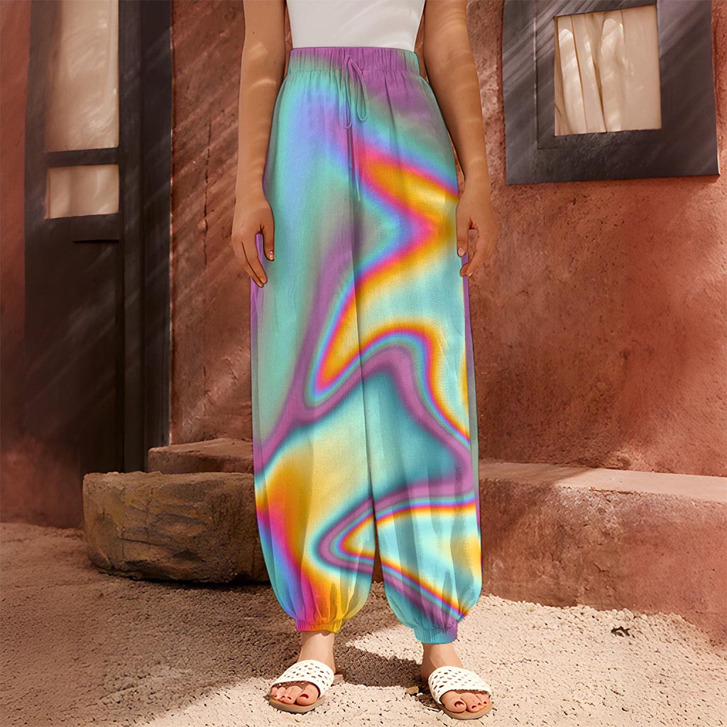 Liquid Holographic Trippy Print Harem Pants